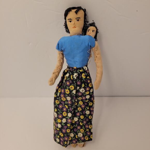 Primitive Handmade Vintage Cloth Handsewn Lot Of 2 Dolls 2 Pair Shoes 7 Inches - Picture 2 of 16